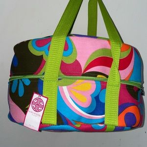 Buckhead Betties LARGE Insulated Picnic travel bag Brown floral Zipper 16X11X11